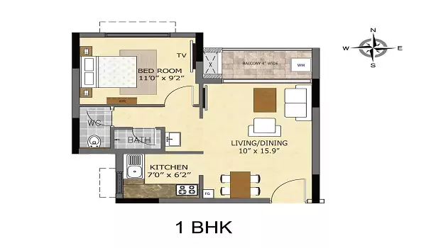 Sobha Wisteria 1 BHK Floor Plan