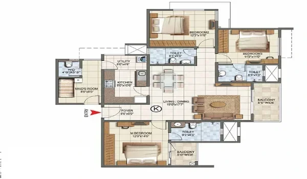 Sobha Wisteria 3 BHK Floor Plan